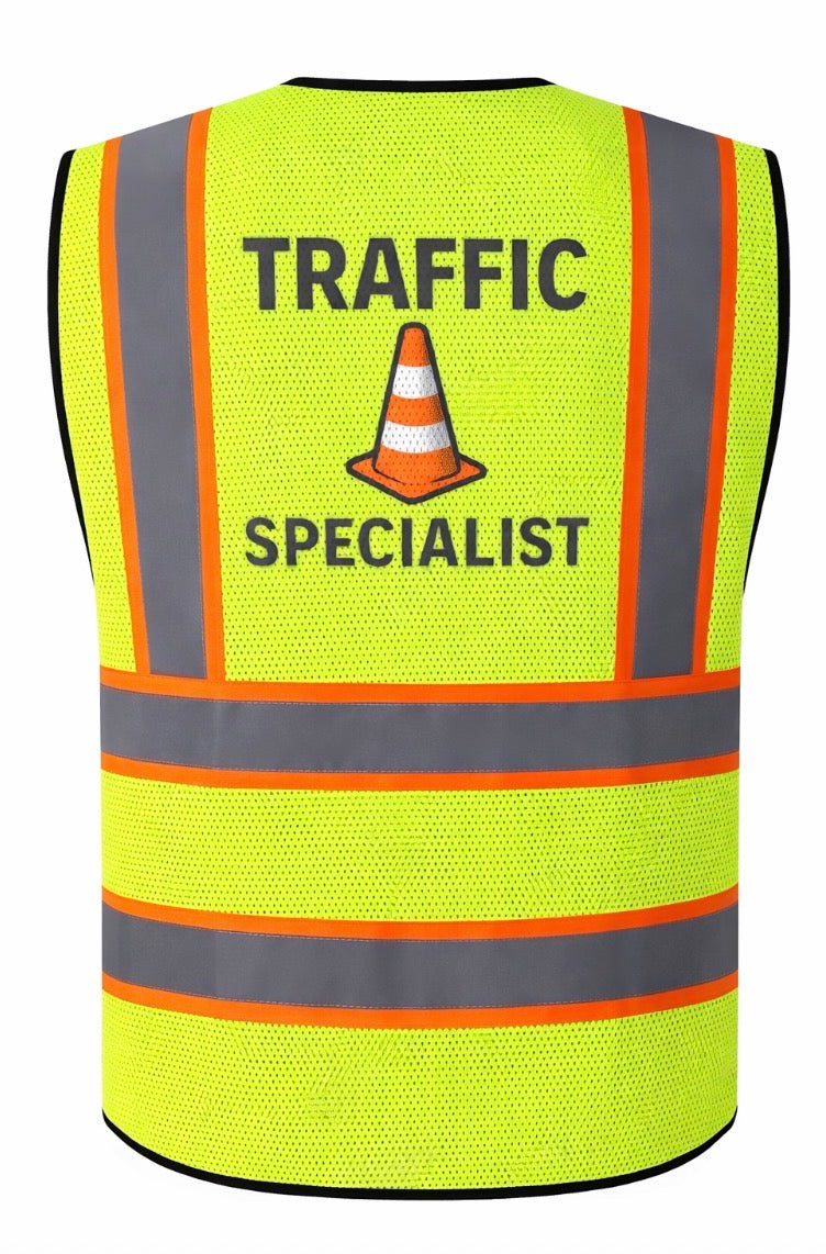 Traffic Specialist High Visibility Safety Vest – Safety Cone Work Zone Design