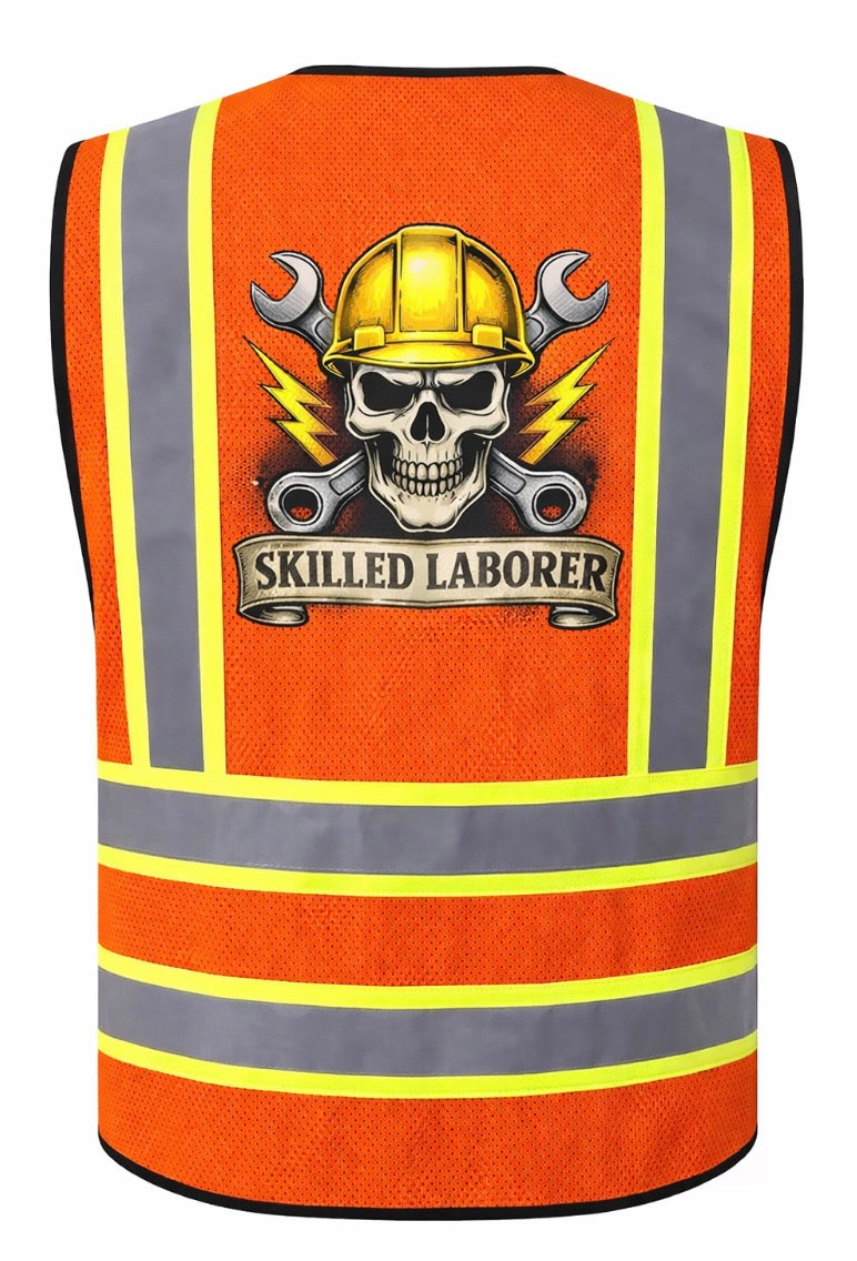 Skilled Laborer High Visibility Safety Vest – Rugged Skull Hard Hat Design